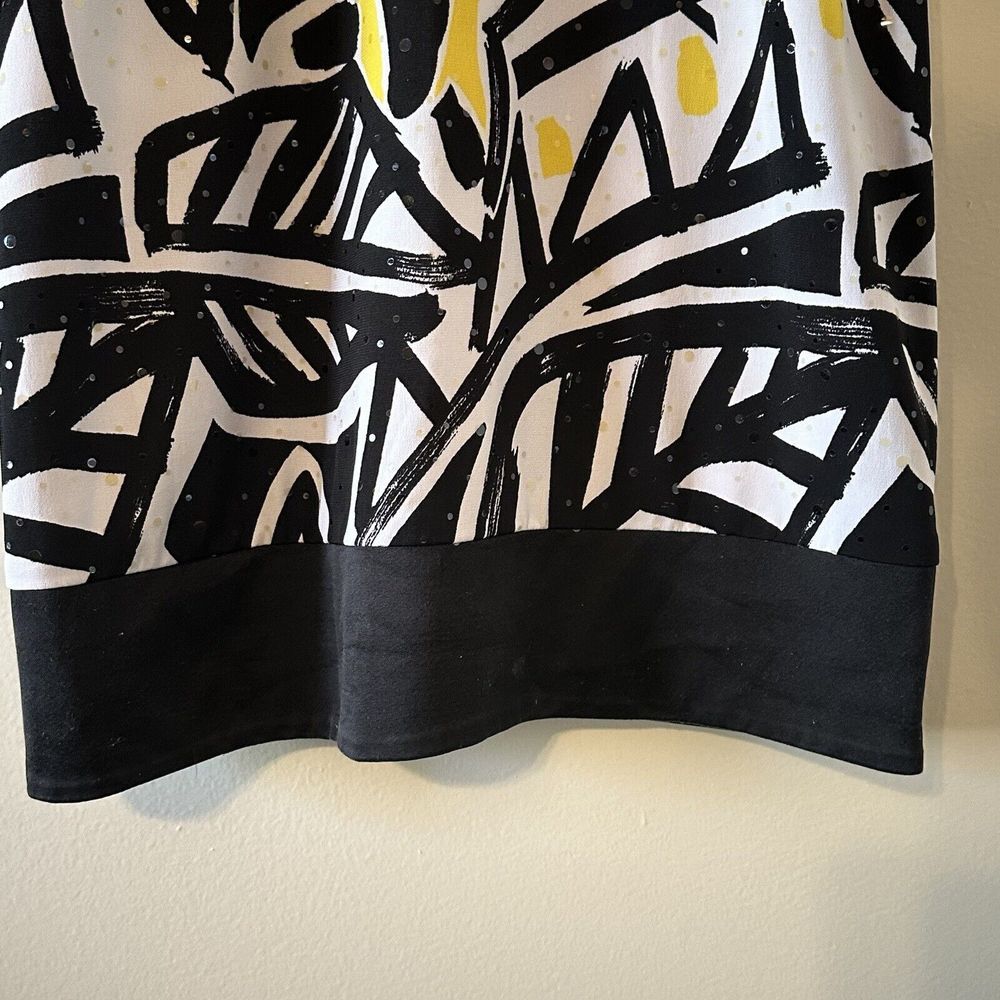 Cache‎ Black White Yellow Leaf Short Sheath Lined Dress Sequin Size 4 *READ* - Picture 11 of 12